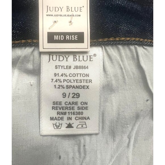 Judy Blue Womens Mid-Rise Distressed Skinny Jeans In Dark Blue Denim Size 9/29 - Picture 7 of 16